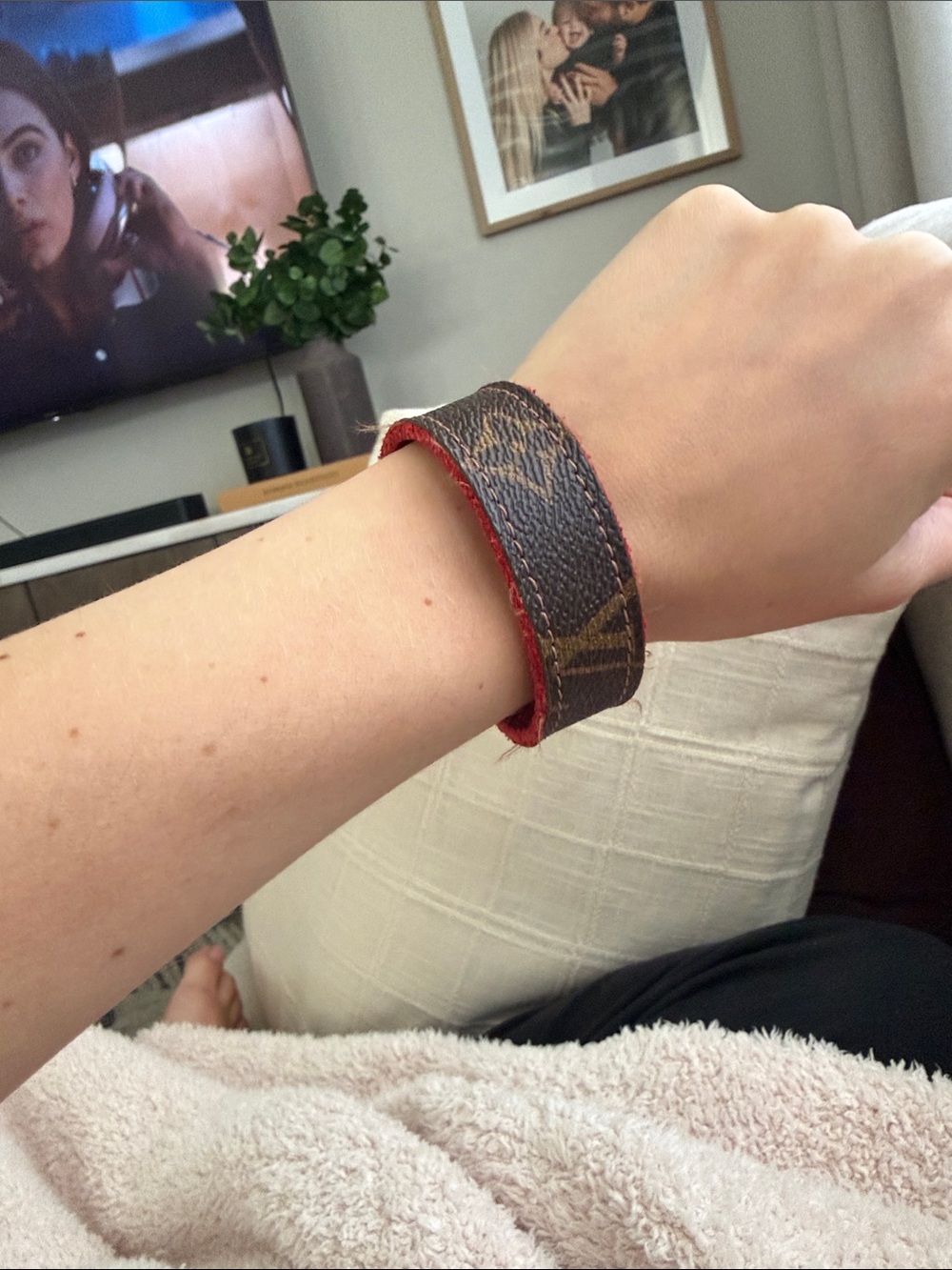 Louis Vuitton Monogram Canvas Bracelet with Red Trim! Made from a real LV bag